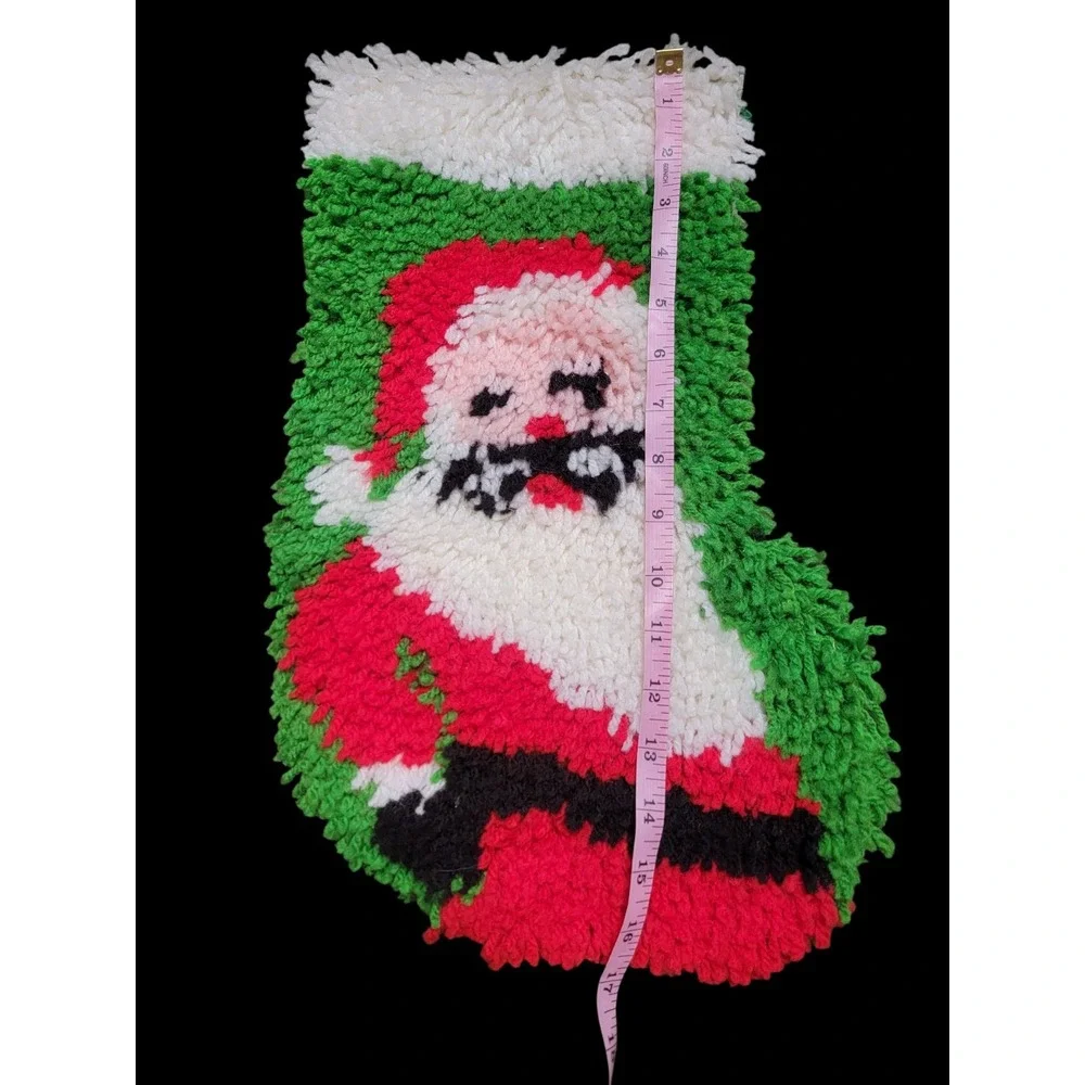 Vintage Latch Hook Santa Stocking Felt
